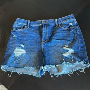 Old Navy Blue Jean Shorts High Rise Distressed Raw Edge